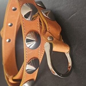 Vintage Be&D Designer Belt Tan Leather with Silver Studs Unisex Adult 36"